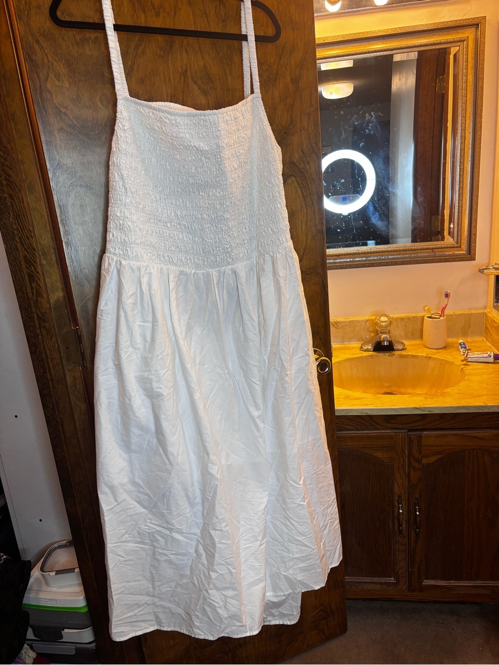 White Smocked Bodice Midi Sundress